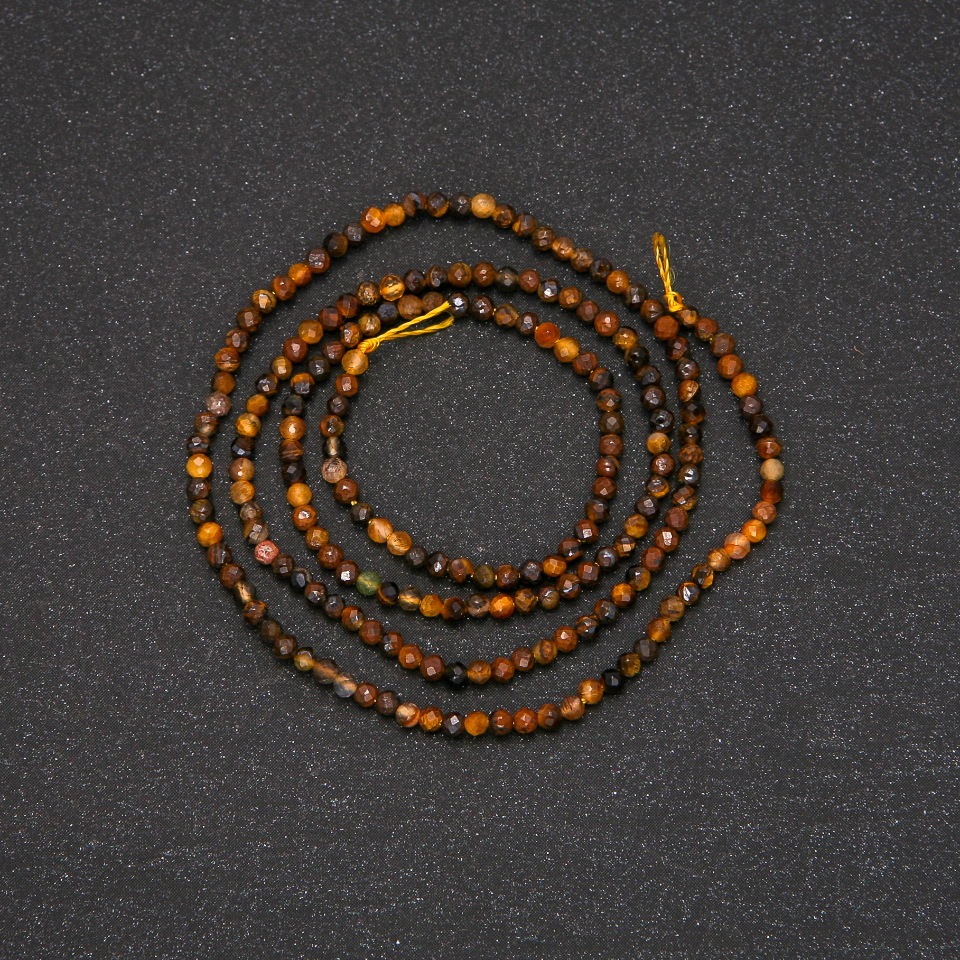 Beads on a Thread Tiger's Eye Faceted Round Bead, 2 mm diameter, 38 cm length