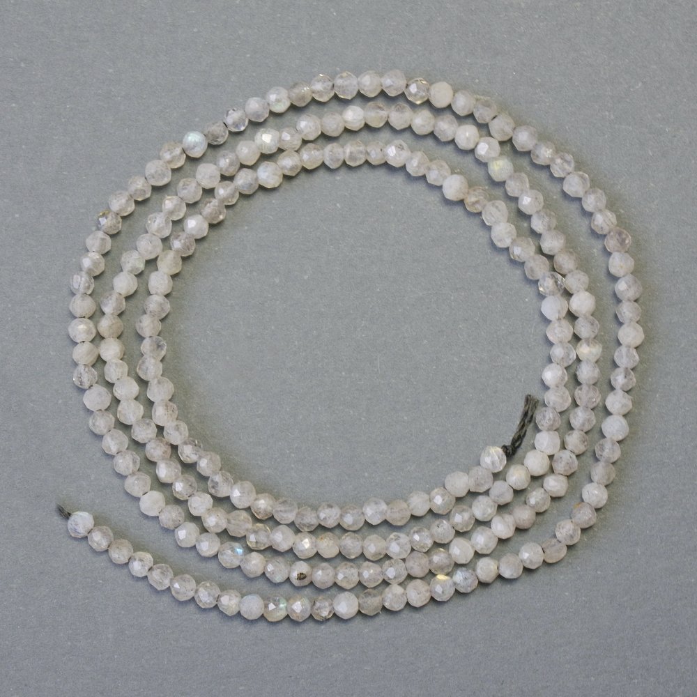 Labradorite beads on thread, faceted ball, 2 mm diameter (±), 38 cm length