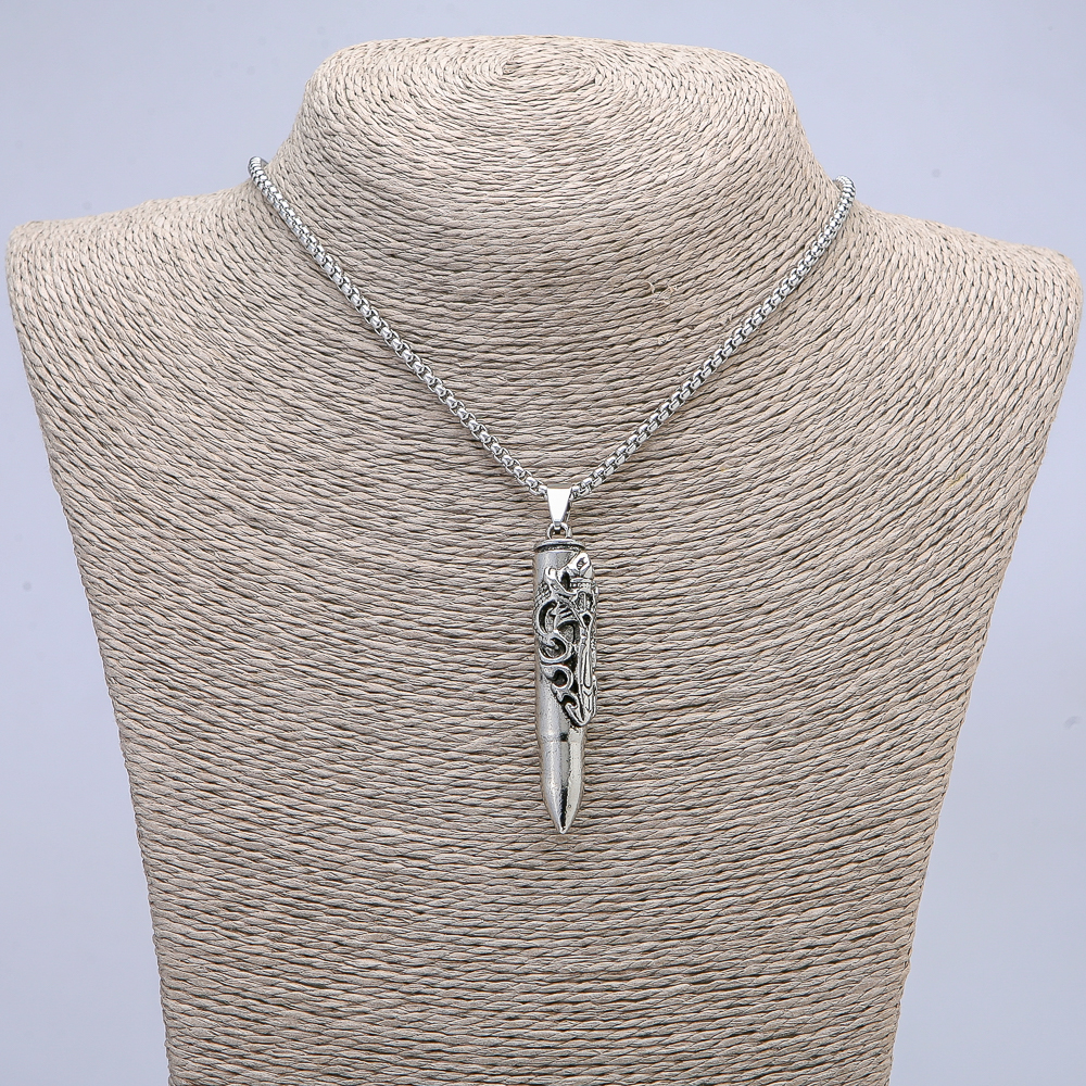 Ball Pendant 13x63 mm on a chain, length 65 cm, silver-colored metal