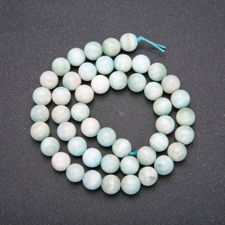 Larimar natural stone beads, smooth round balls, diameter 8 mm (+ -), length 38 cm