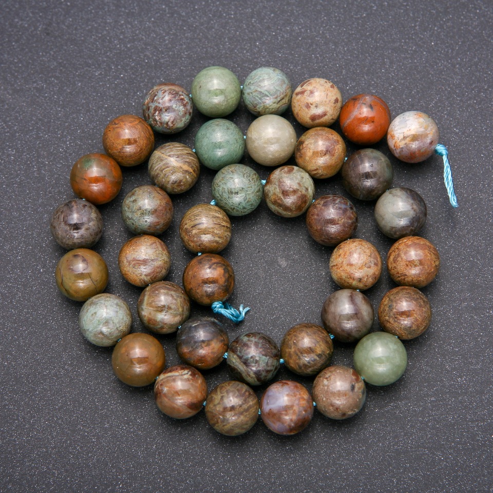 Beads made of natural stone Multicolored Jasper – Smooth round beads, diameter 10 mm (±), length 38 cm