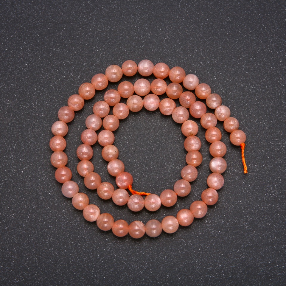 Natural selenite beads, smooth round spheres, 6 mm diameter (±), 38 cm length