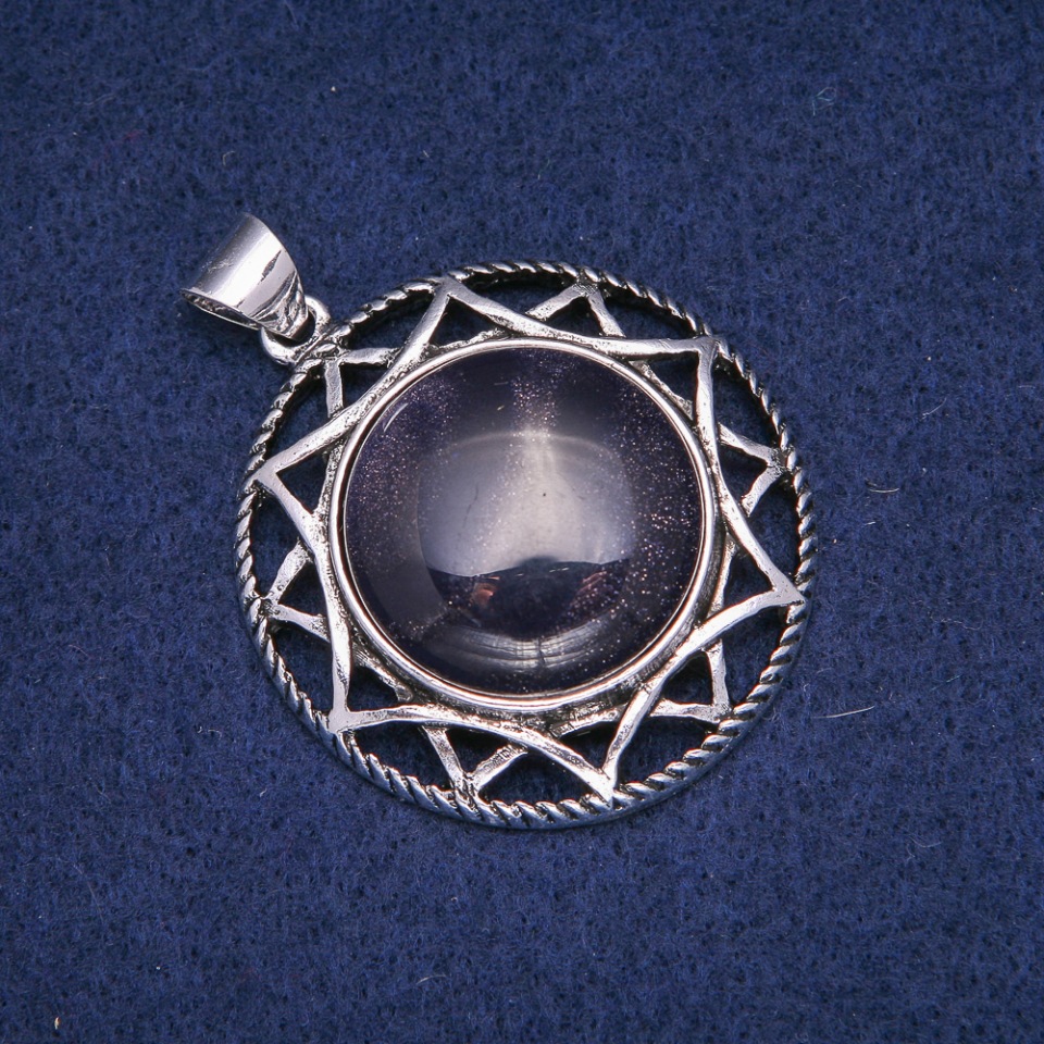 Pendant with Aventurine 'Blue Sand Night of Cairo' in an antique-style bezel 40x46mm