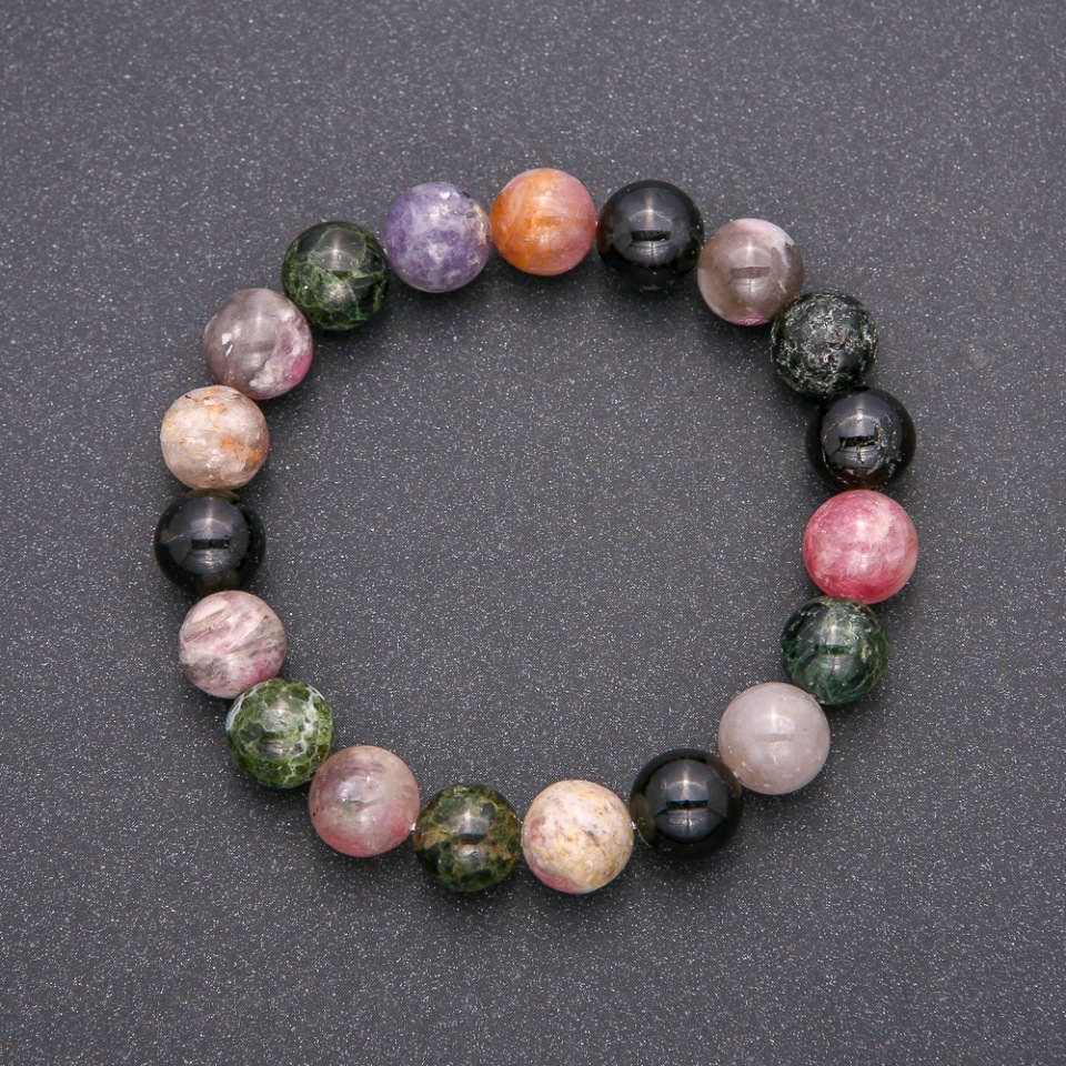 Bracelet made of natural tourmaline on elastic cord, smooth beads, diameter 10 mm (±), circumference 18 cm