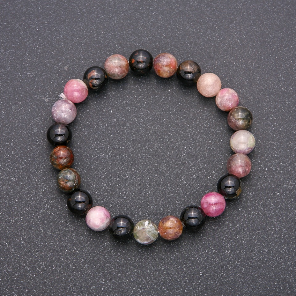 Elastic natural tourmaline bracelet with smooth beads, 8 mm diameter, 18 cm circumference