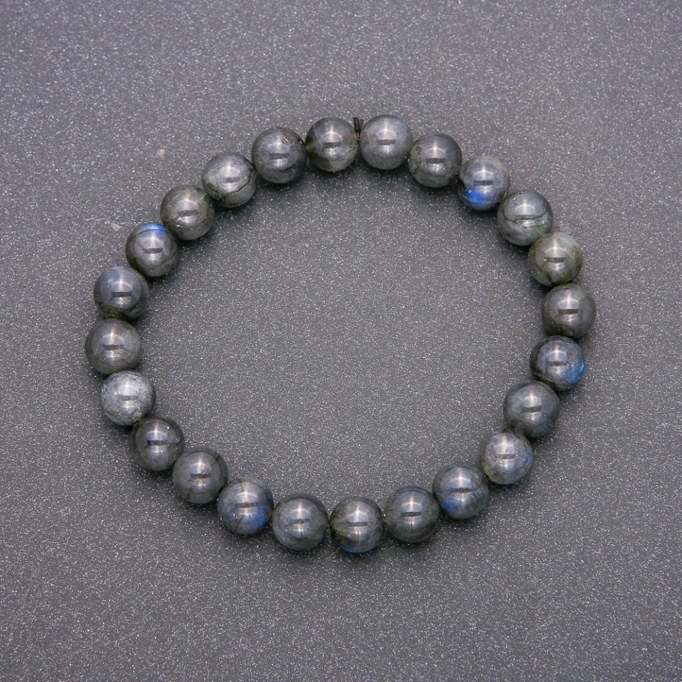 Bracelet made of natural Labradorite on elastic cord, smooth beads, diameter about 8 mm, length 18 cm