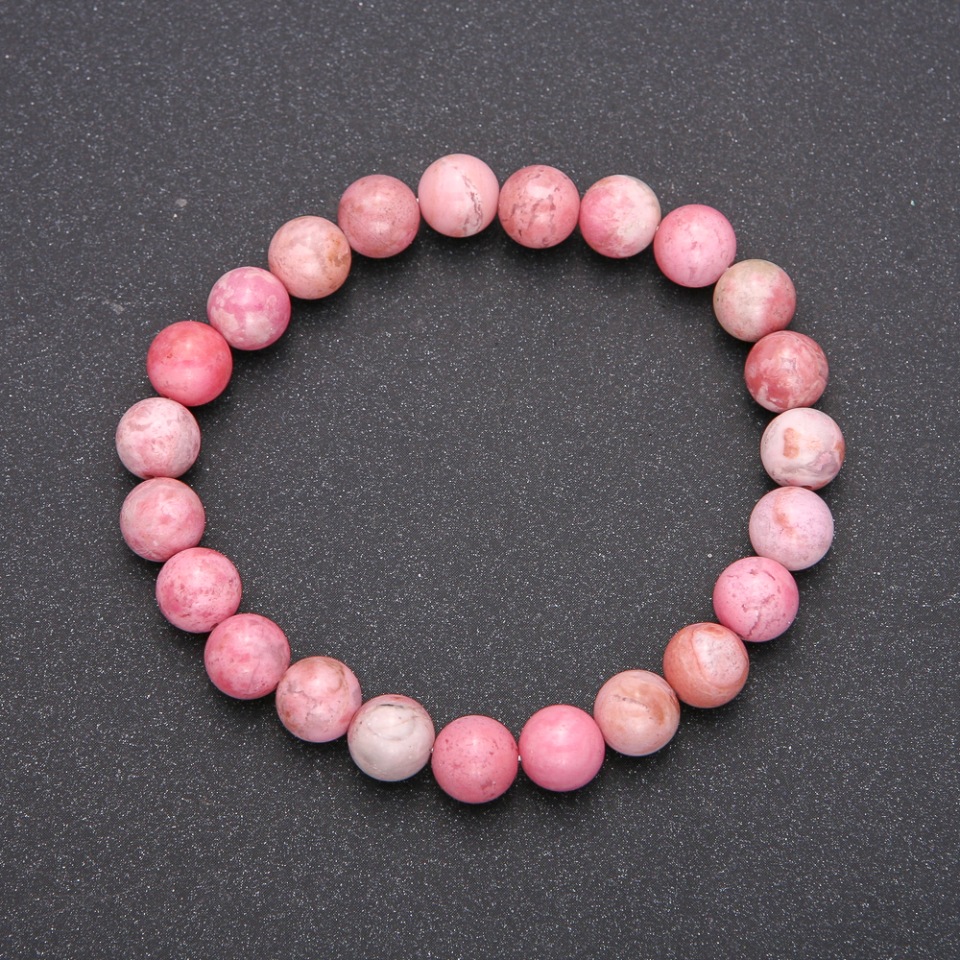 Rhodochrosite natural stone bracelet on elastic, smooth beads, diameter 10 mm (±), length 18 cm