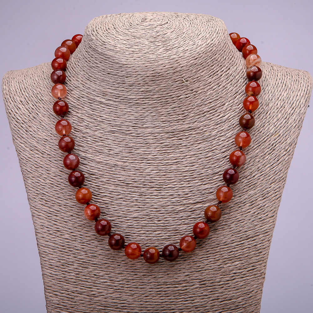 Necklace of natural stone Red Rutile Quartz smooth bead, diameter 10(±)mm, length 45 cm