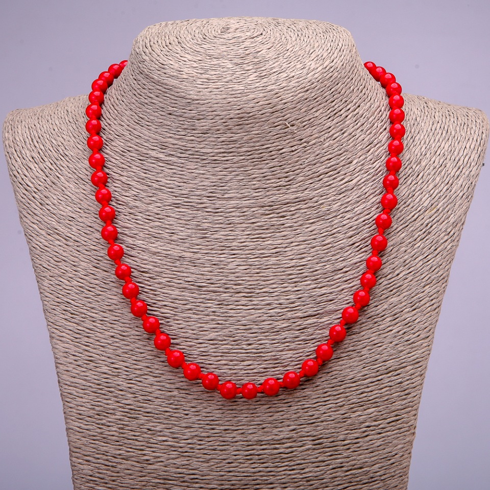Coral Necklace - Pressed Smooth Bead, 6 mm Diameter, 45 cm Length
