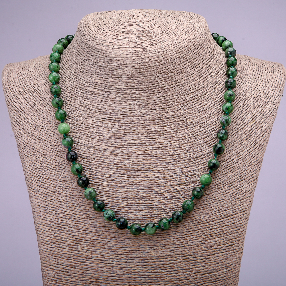 Zoisite natural stone necklace with smooth beads, 8 mm diameter, 45 cm length