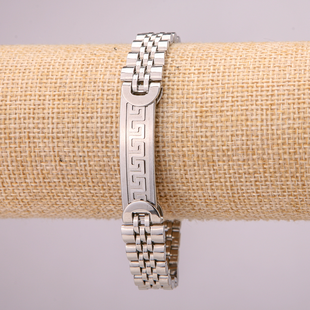 Stainless steel bracelet with clasp, 12 mm thick, 21 cm long, silver color