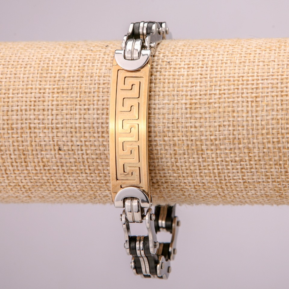 Metal bracelet made of stainless steel with a clasp, 12 mm thick, 21 cm long, metal color silver with gold