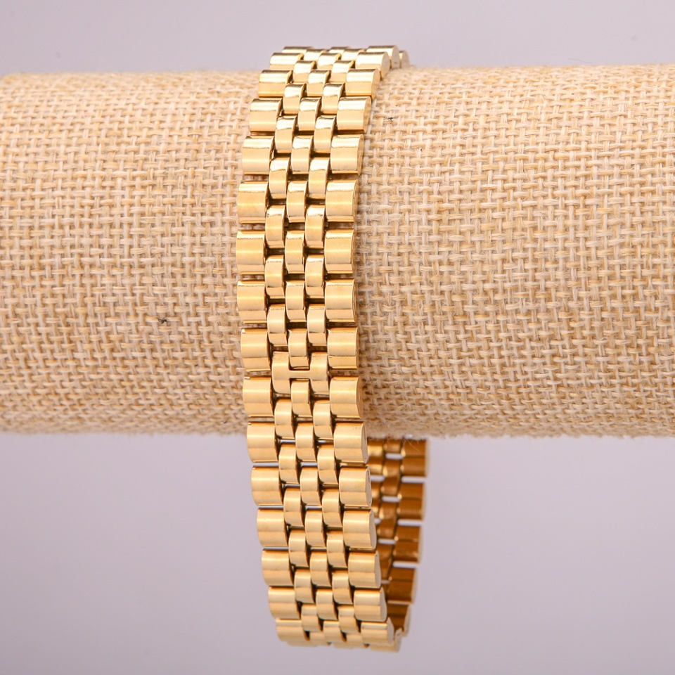 Stainless steel bracelet with clasp, 16 mm thick, 21 cm long, gold color