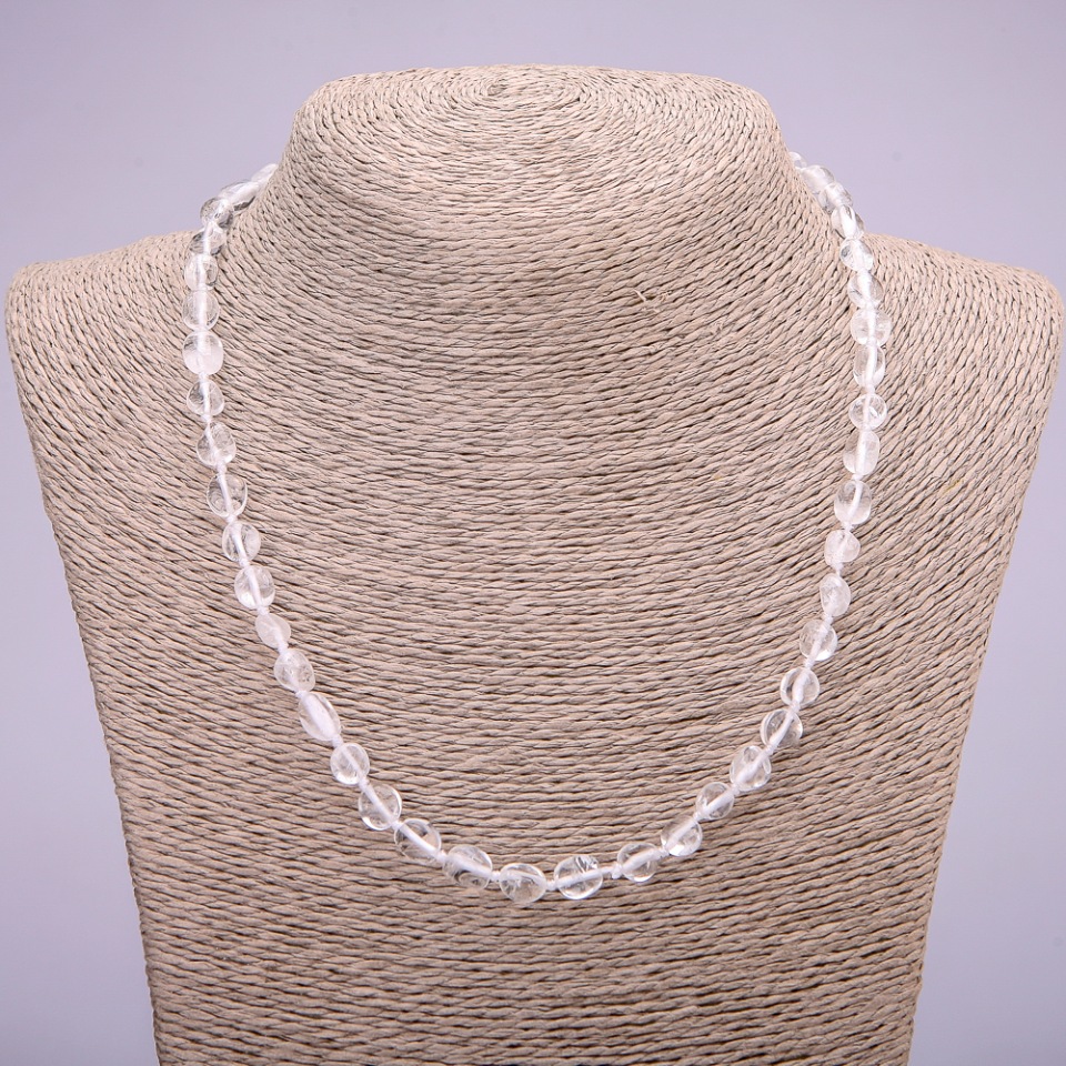 Faceted Mountain Crystal Necklace, natural stone, diameter 8x10 mm (±), length 45 cm+