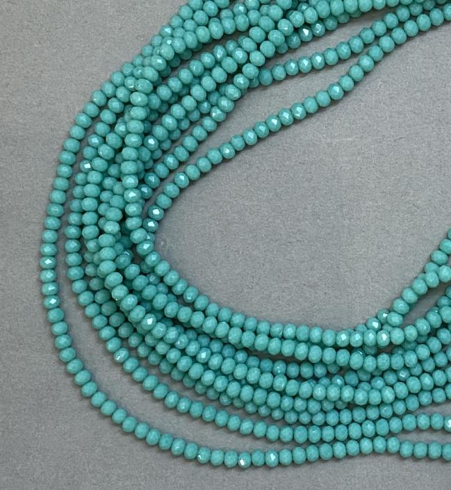 Czech Crystal Beads on Thread, 3.5 mm Diameter, Matte Glass, Green-Blue Aquamarine, Length 41 cm