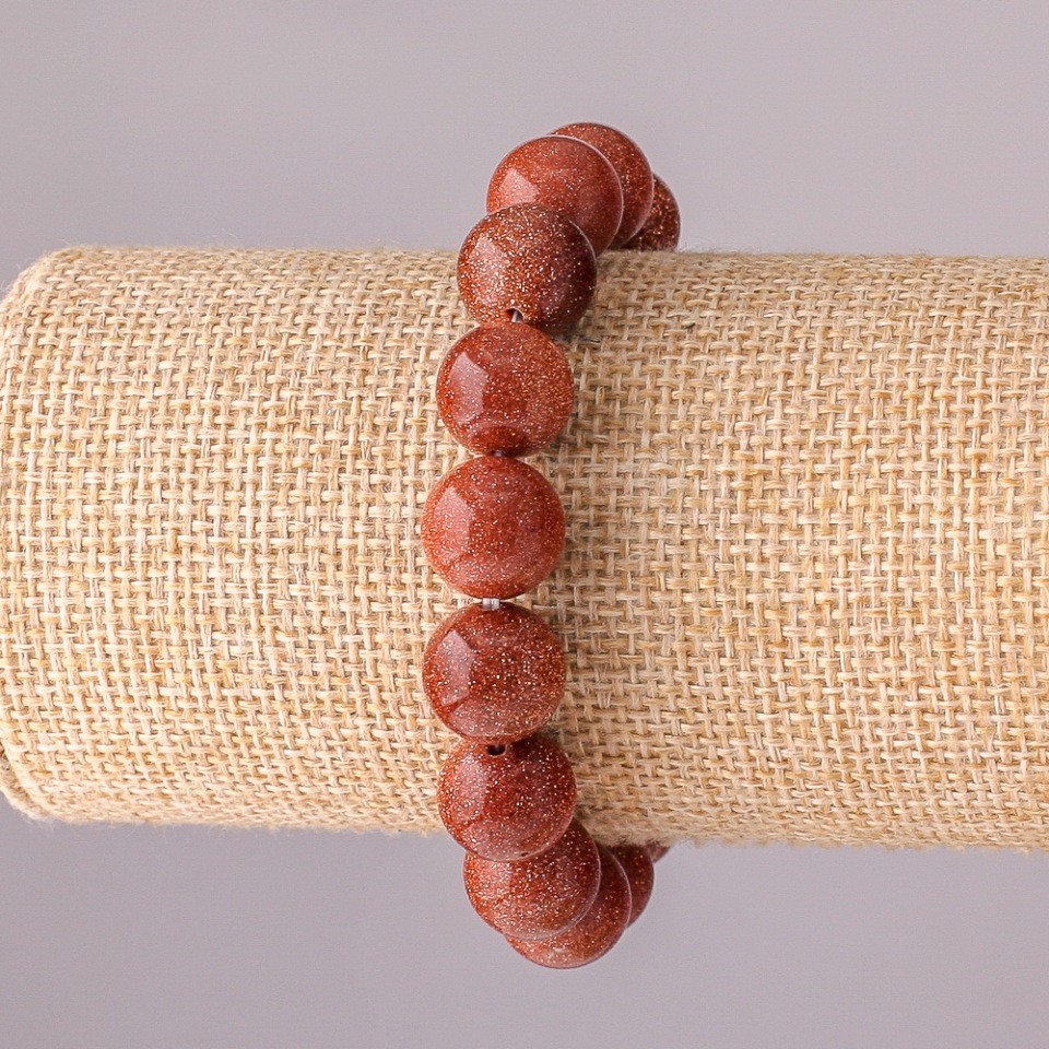 Aventurine Bracelet 'Golden Sand' on Elastic Cord, Smooth Beads, 12 mm Diameter, 18 cm Circumference