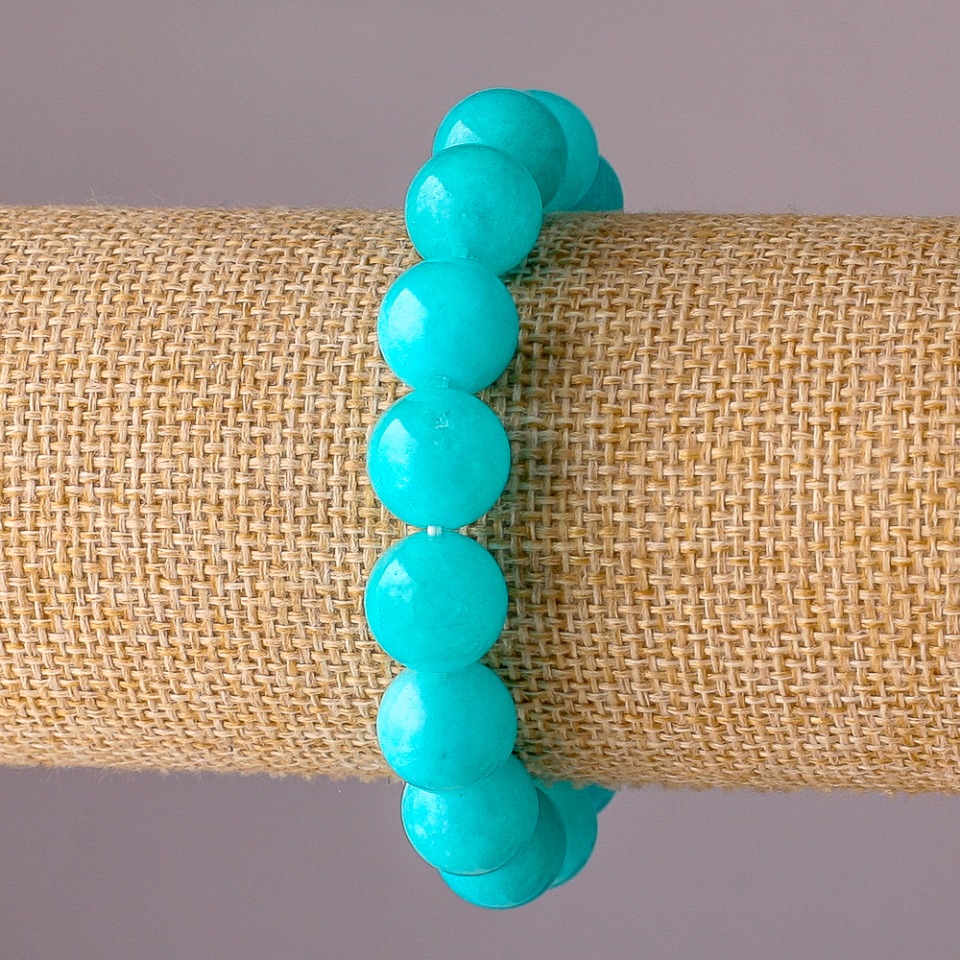 Aquamarine bracelet on elastic cord, smooth beads, 12 mm diameter, 18 cm circumference