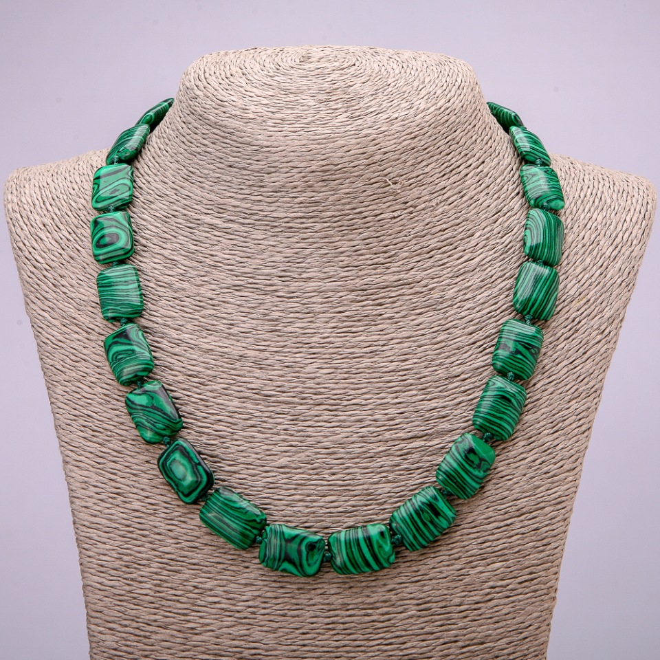 Malachite Necklace (Pressed) Rectangular, 13×18 mm, 48 cm