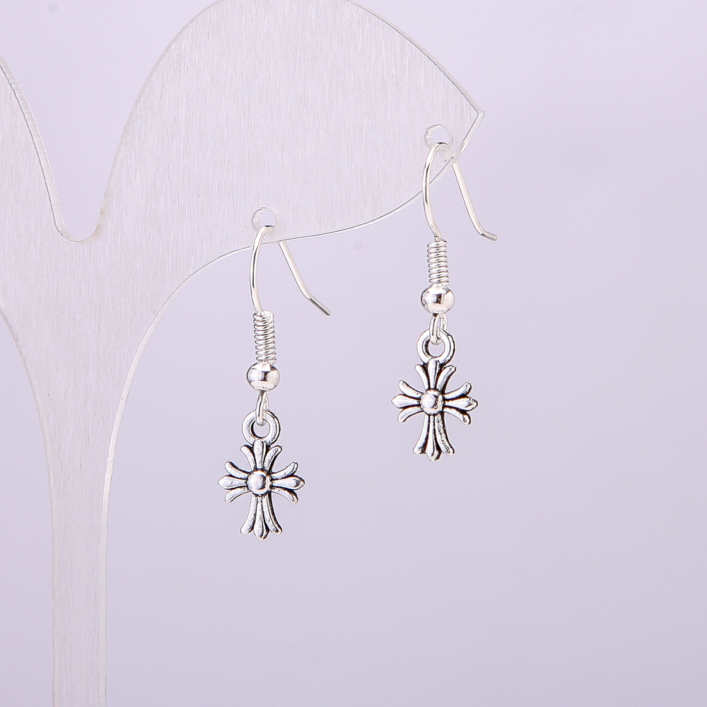Earrings 'Cross', length about 20 mm, metal color silver