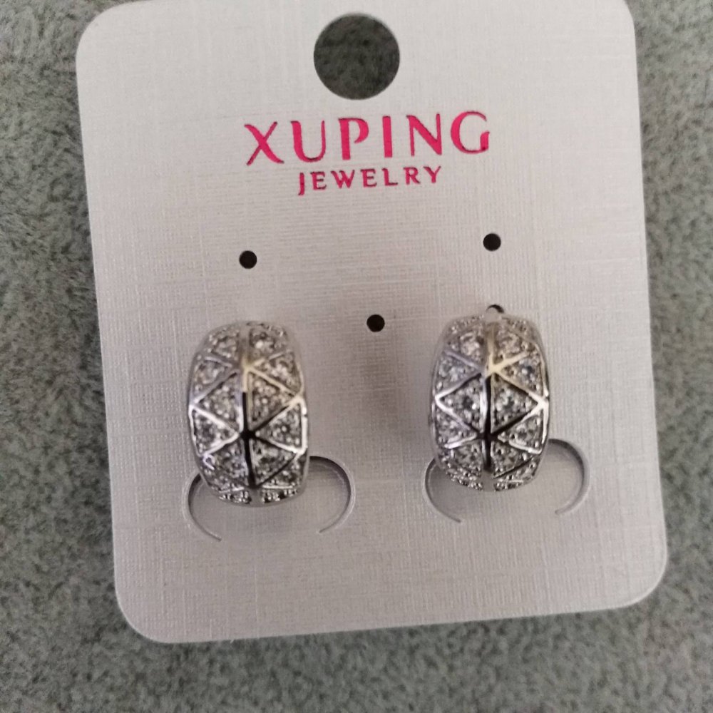 Xuping Earrings with White Stones 9x15mm Rhodium