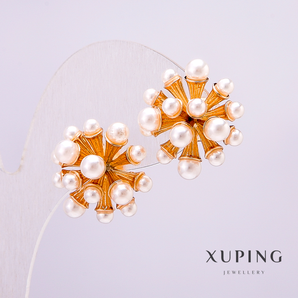 Xuping Earrings with 18K Gold Plating and Mallorca Pearls, 19x20mm+