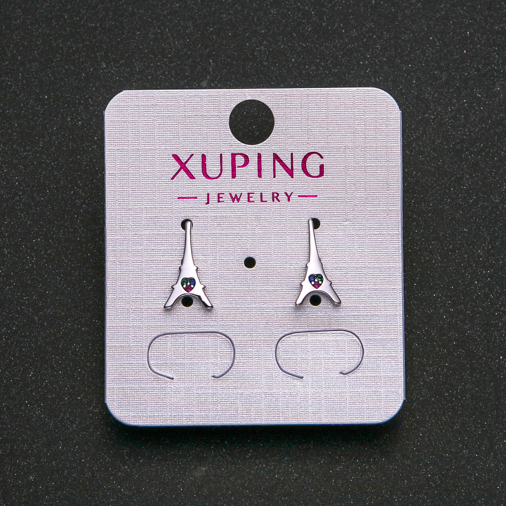 Earrings Xuping Rhodium with blue, green, and raspberry crystals 13x7 mm +