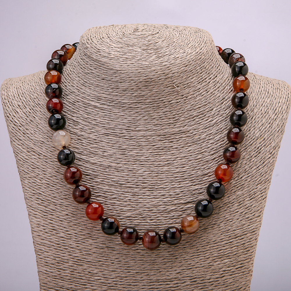 Natural carnelian stone necklace, smooth beads, 12 mm diameter, length 45 cm +