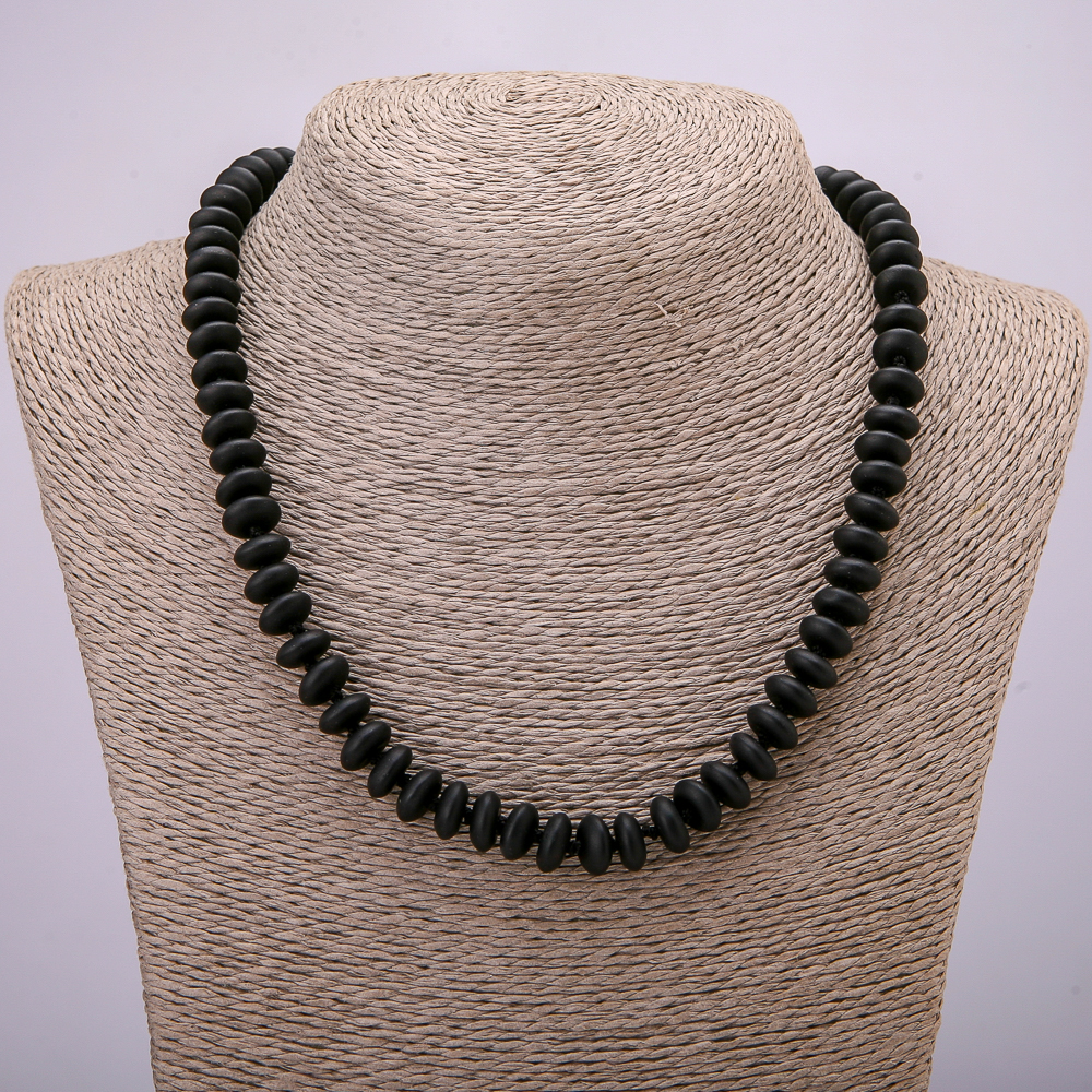 Shungite Beads Necklace (Artificial), Smooth Rondel, 10×4.5 mm, Length 45 cm +