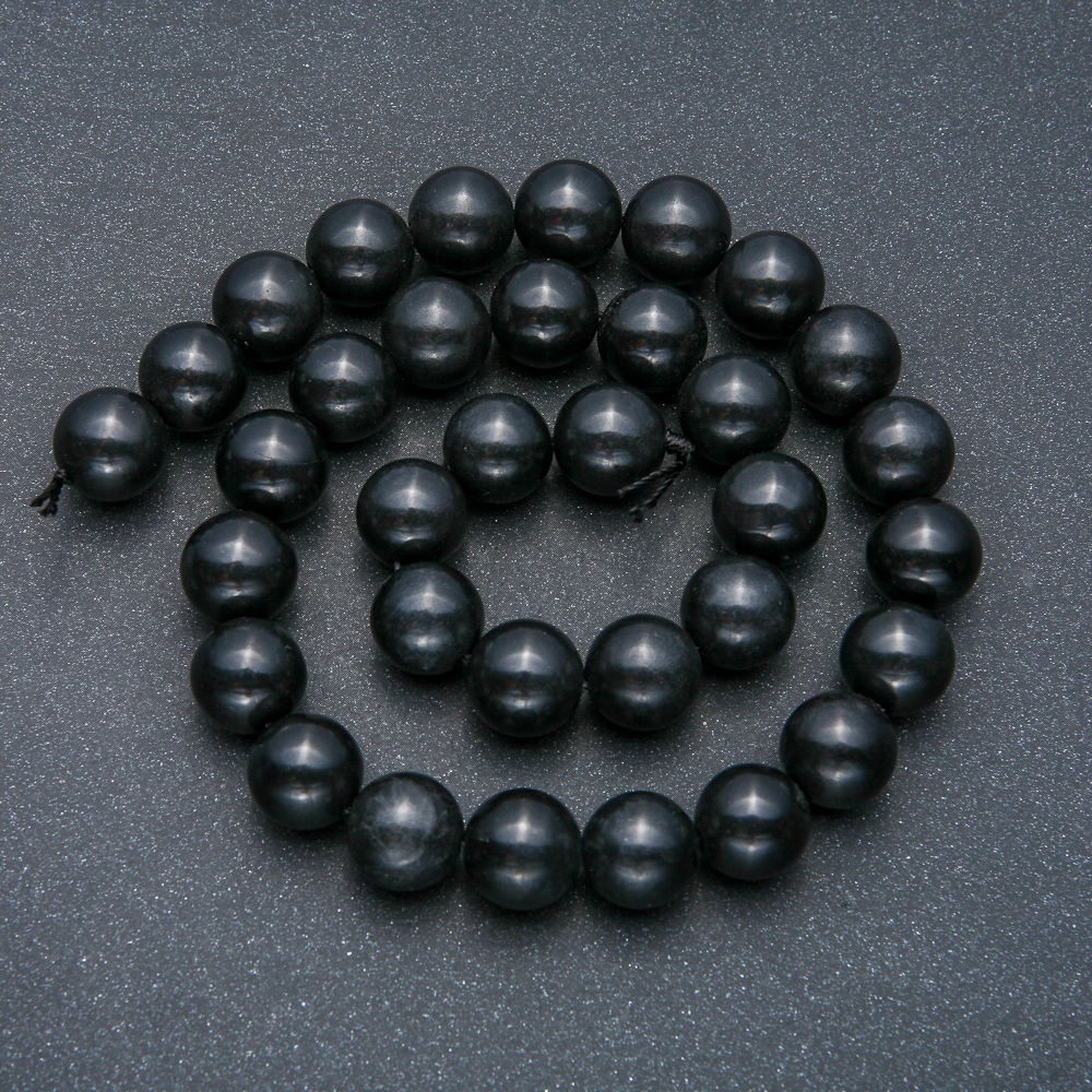 Beads on a thread, natural Shungite stone, smooth beads, diameter 12mm +/-, length 39cm +/-