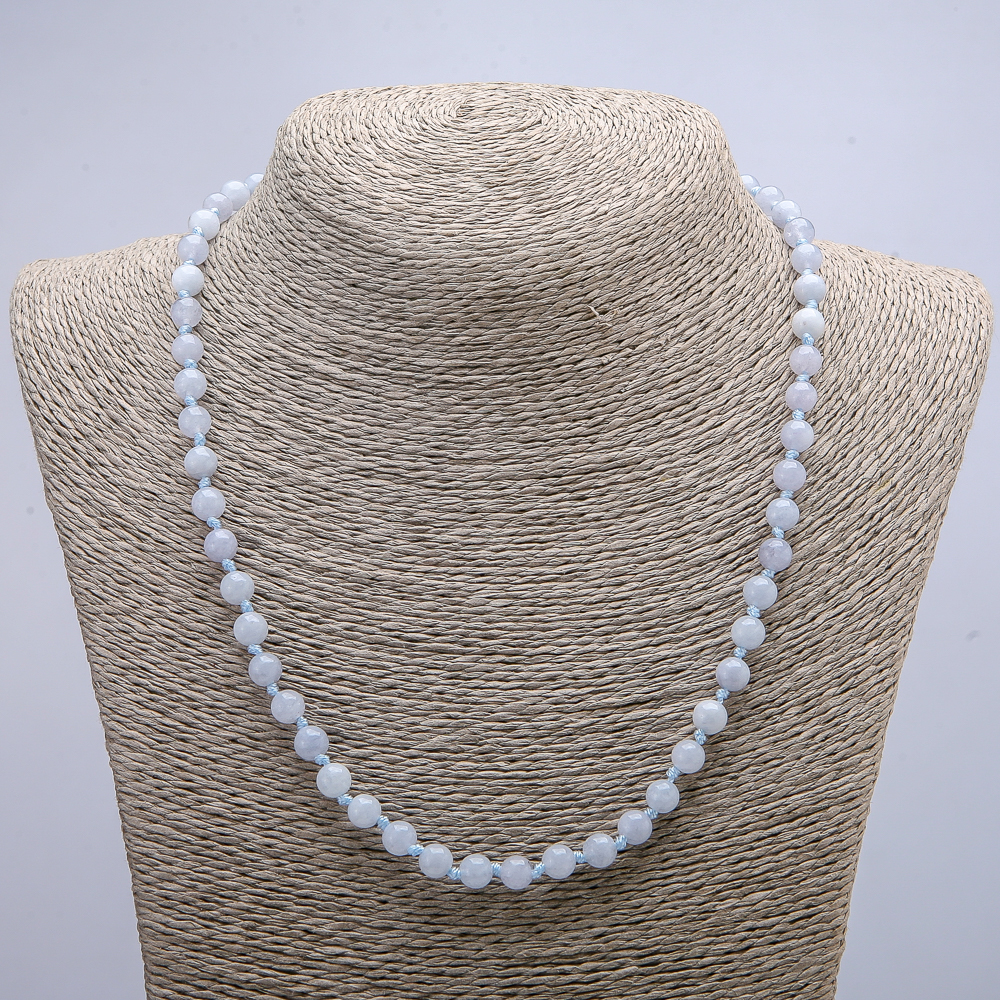 Bead necklace of natural Aquamarine with smooth beads, diameter 6(±)mm, length 46cm+