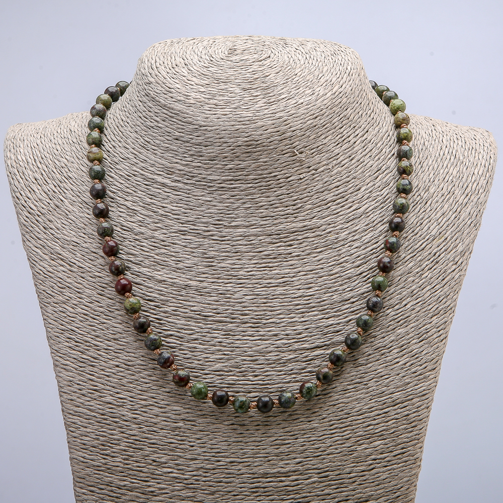 Natural Stone Jasper Dragon's Blood Necklace with Smooth Beads, 6 mm Diameter, 46 cm Length +