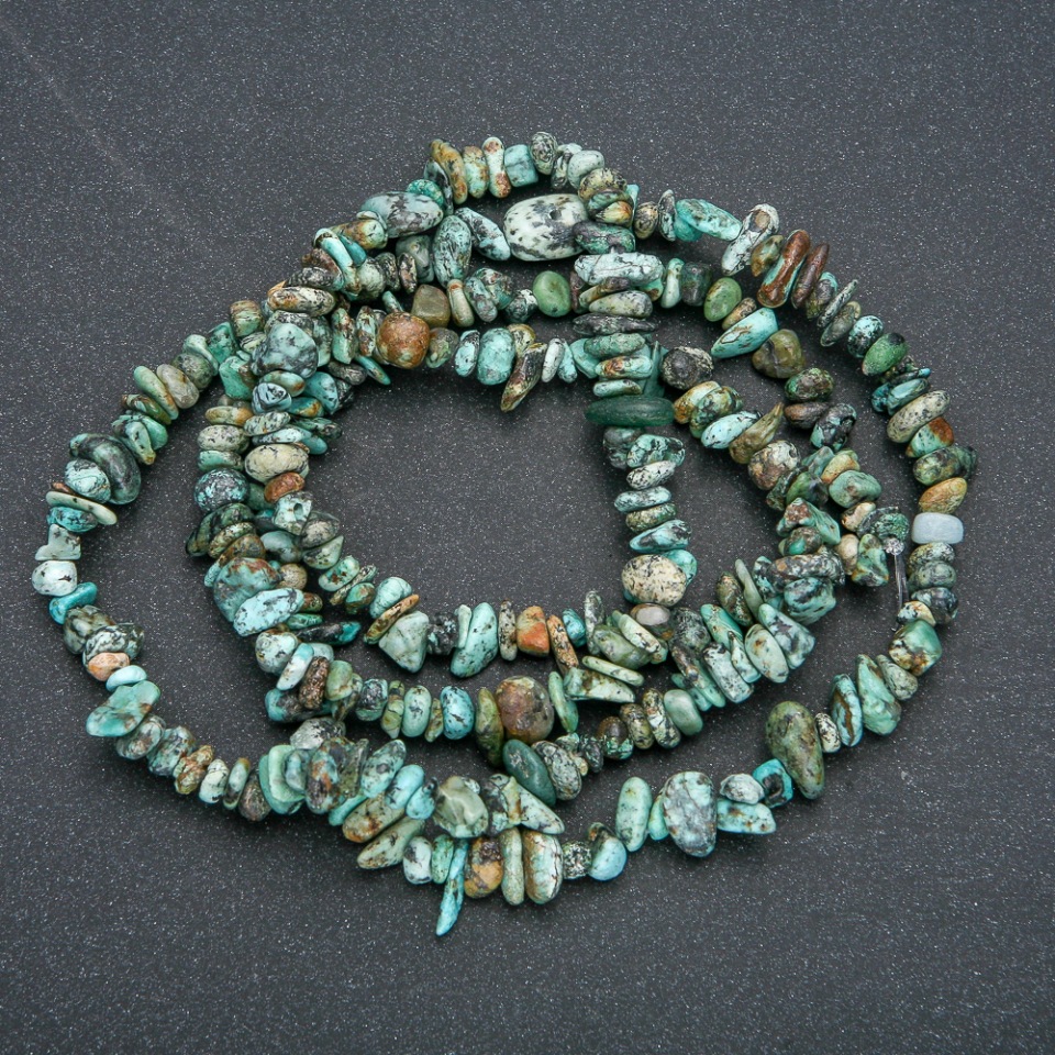 Amazonite chip beads on thread, natural stone, 7x3 mm, length 86 cm +