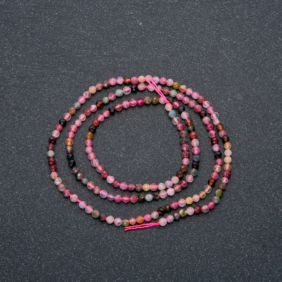 Assorted strand of natural stones, faceted beads, 2.5 mm diameter, 40 cm length