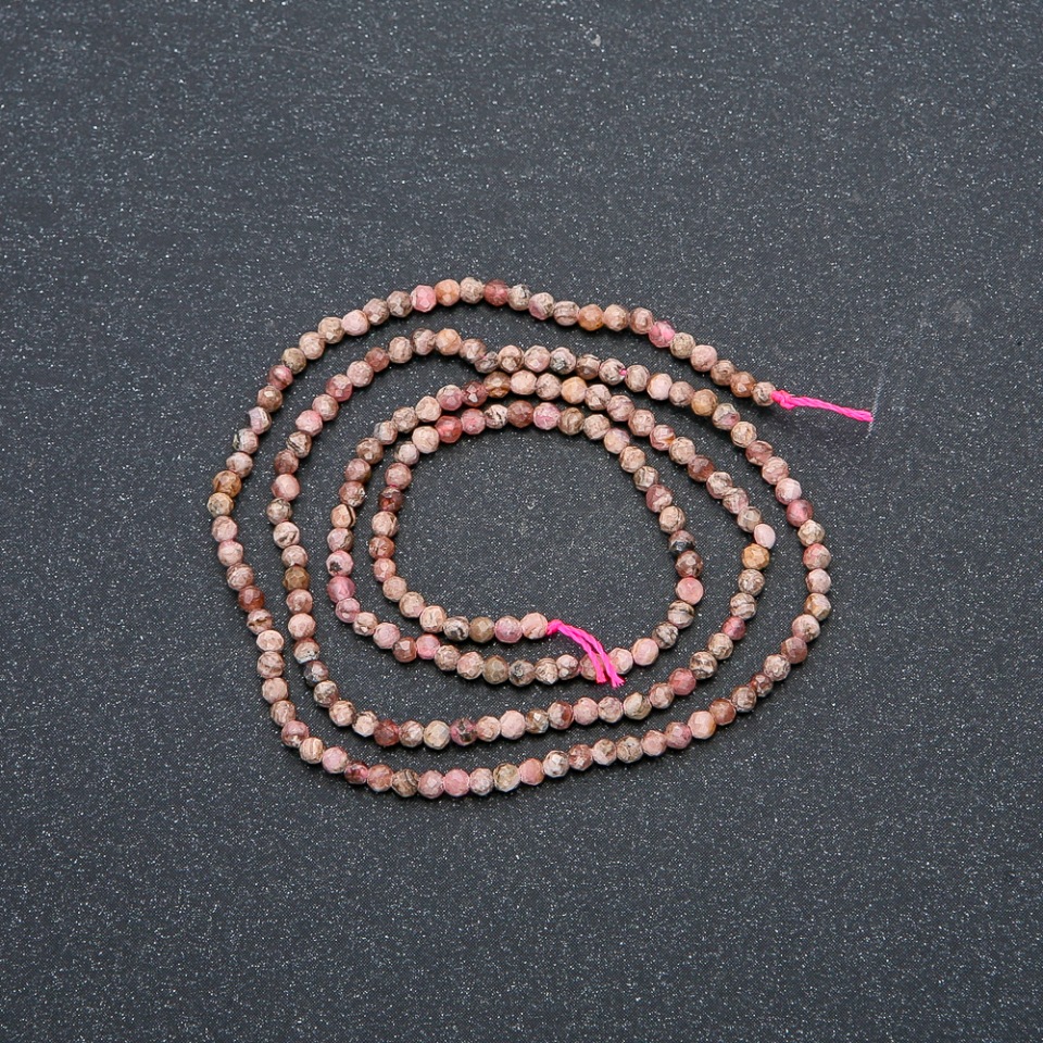 Rhodochrosite natural stone thread, faceted bead, 2 mm diameter, 40 cm length