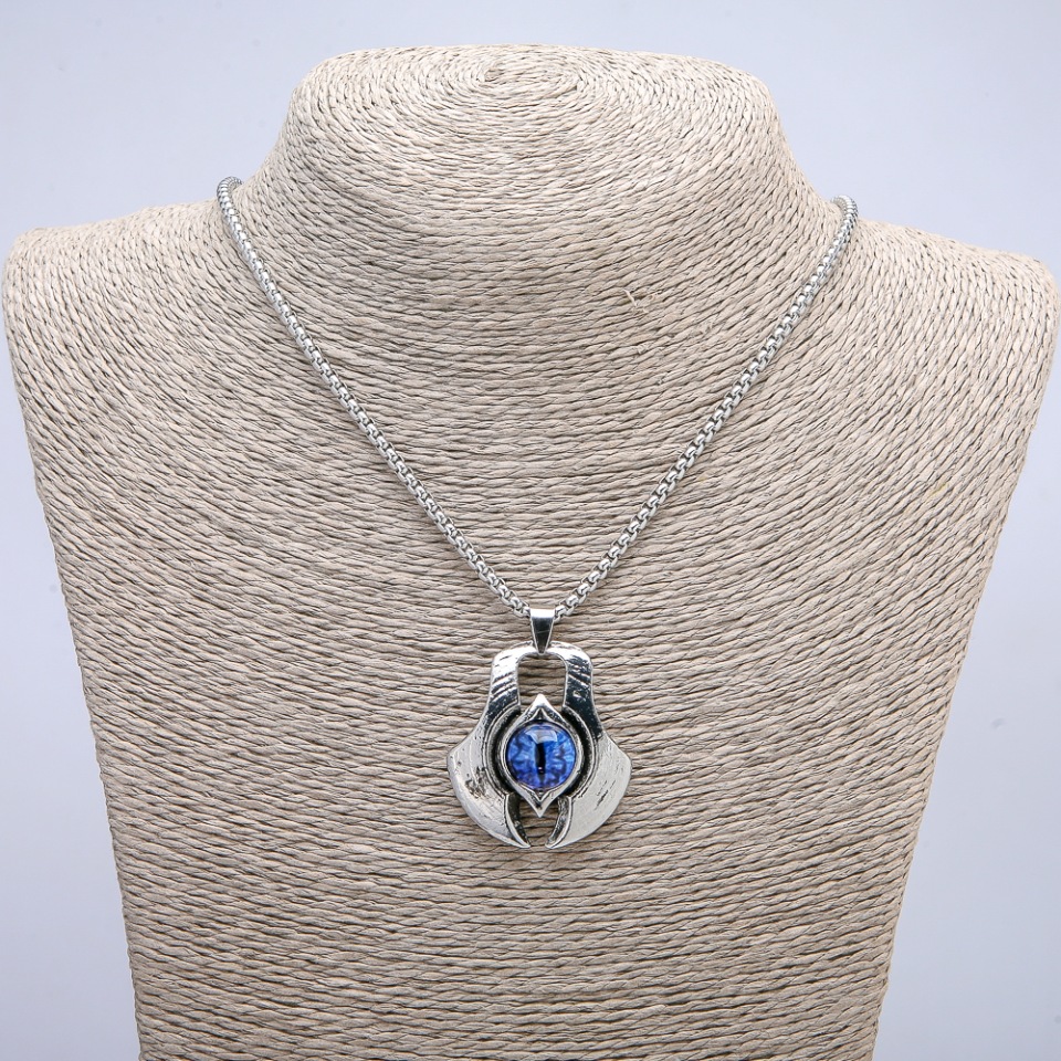 Dragon Eye Pendant in Bezel 43×35 mm on Chain, 70 cm Chain Length, Silver-Colored Metal