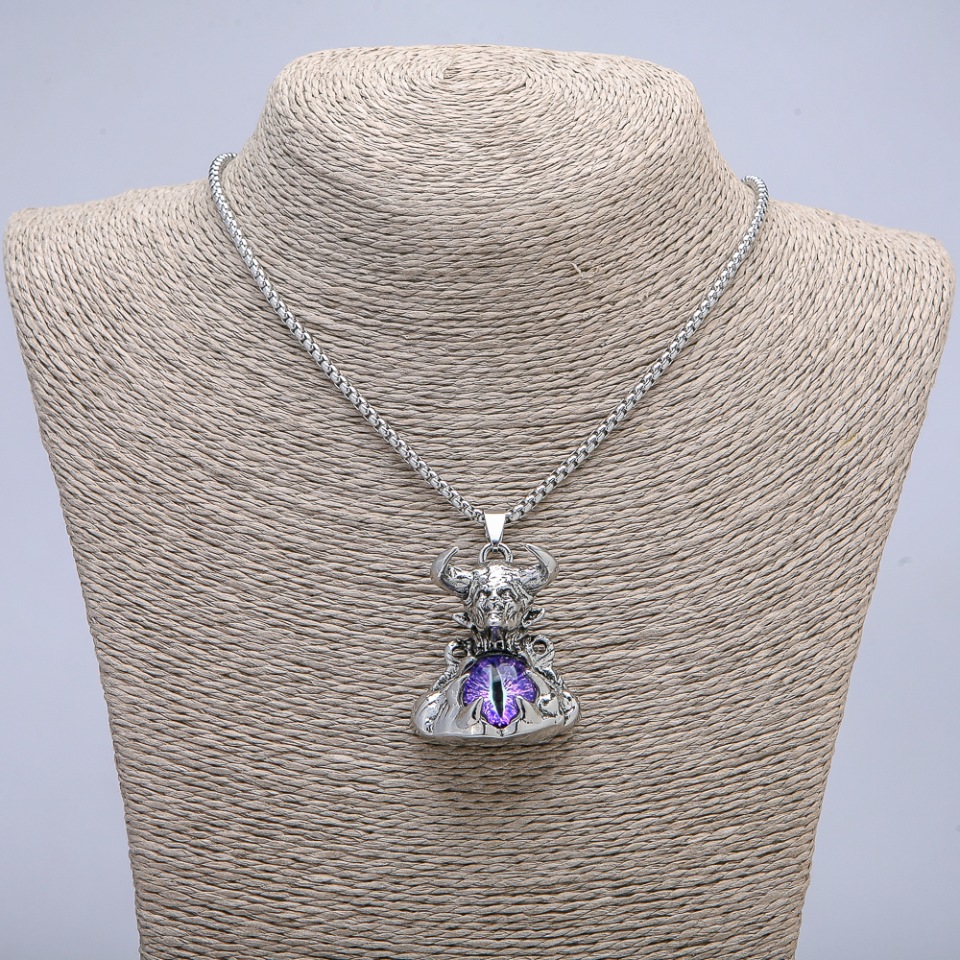 Pendant "Demon with a Dragon's Eye" 45x30 mm on a chain, length 70 cm +/- silver-tone metal
