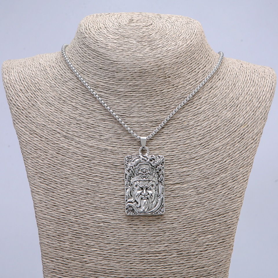 Pendant "Face of the Samurai" 57×28 mm on a chain, length 70 cm, silver-colored metal