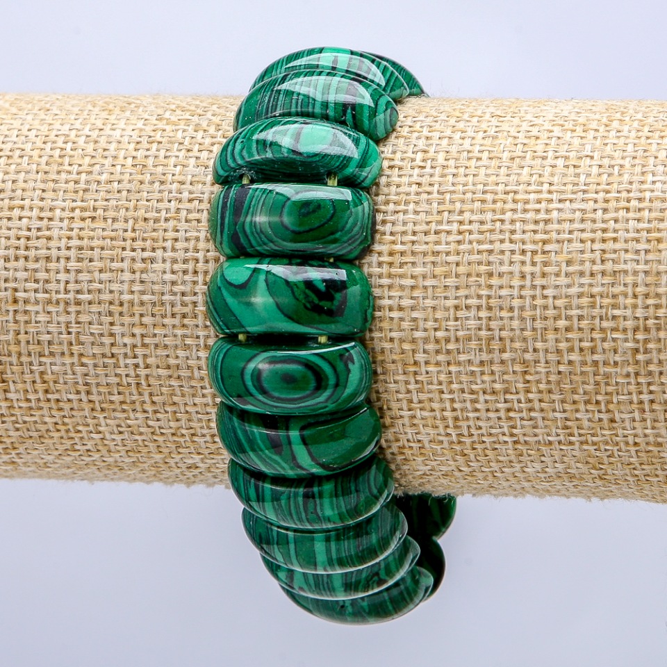 Malachite Elastic Bracelet (Pressed) Smooth Link 21×9mm+