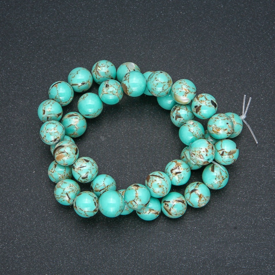 Beads on thread Imperial Jasper Light Green (Pressed) Smooth ball, 10 mm diameter, 40 cm length