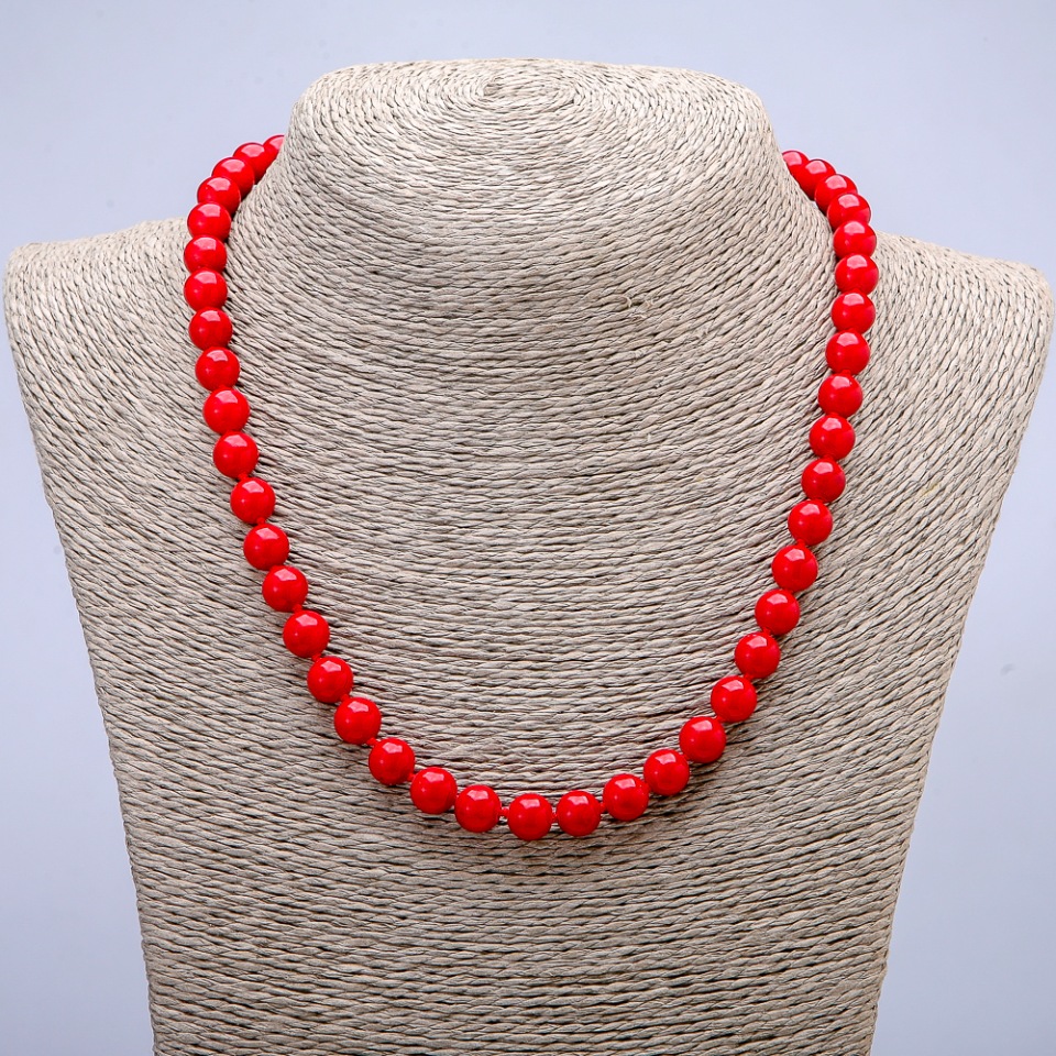 Coral Necklace (pressed) smooth bead, 8.5 mm diameter, 46 cm length