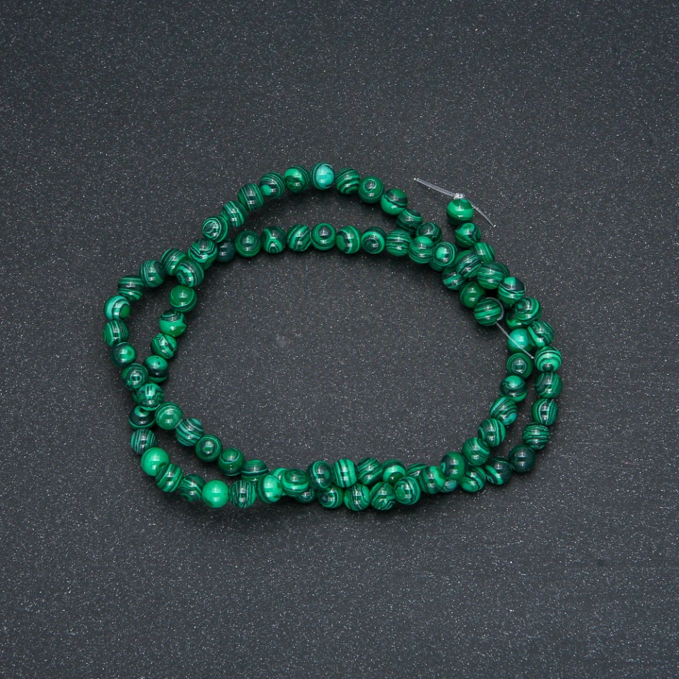 Malachite Beads on Thread (Pressed) Smooth Bead, Diameter 4mm, Length 40cm