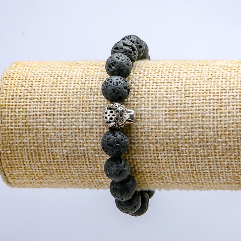 Elastic Lava Bracelet, 10 mm Diameter ± with Leopard