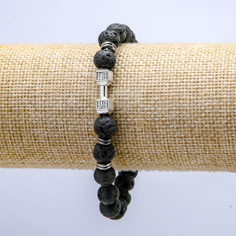 Elastic lava bracelet, 8 mm diameter ± with dumbbell and inserts