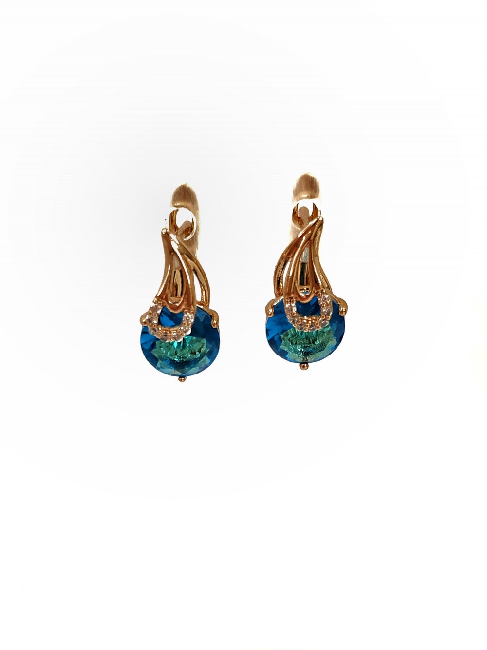 Earrings Xuping 18K Gold Plating with White Crystals and Blue Crystal, Diameter 15x8 mm +