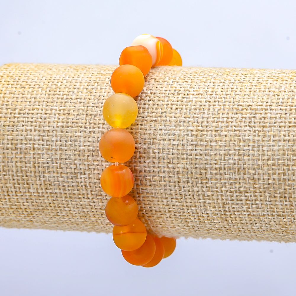 Elastic bracelet with orange matte agate, 10 mm bead diameter, length 18 cm+