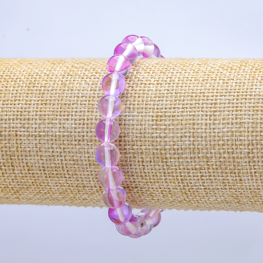Elastic bracelet with opal glass 'Purple Chameleon', smooth beads, diameter 8 mm +-, length 18 cm +