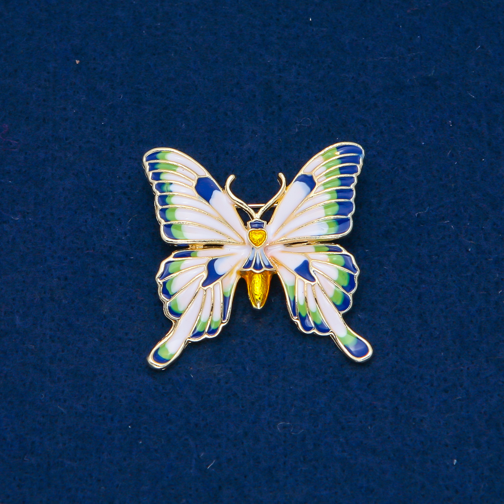Butterfly Brooch in Golden Metal with Enamel, 36x36 mm