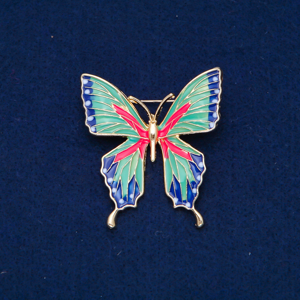 Brooch 'Butterflies' in gold-tone metal, enamel 48x43mm +