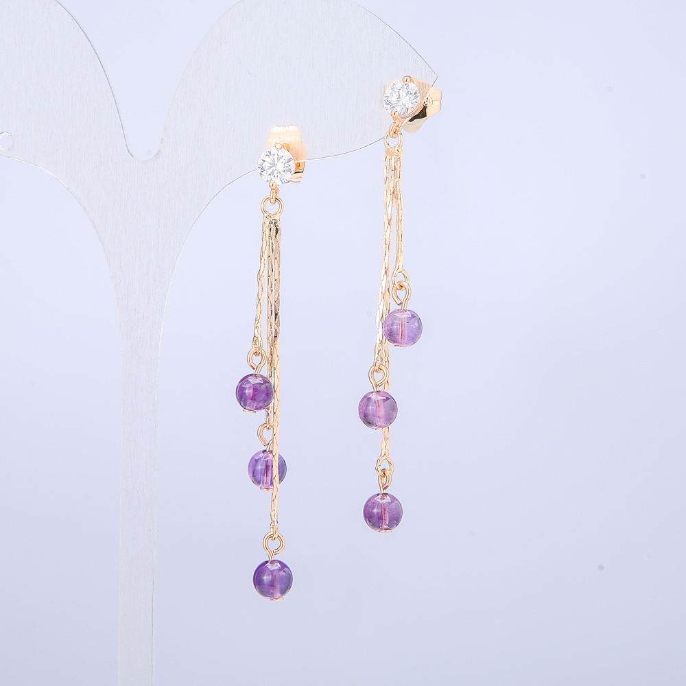 Xuping Earrings 18K Gold Plating with Beads and White Crystals, length over 60 mm