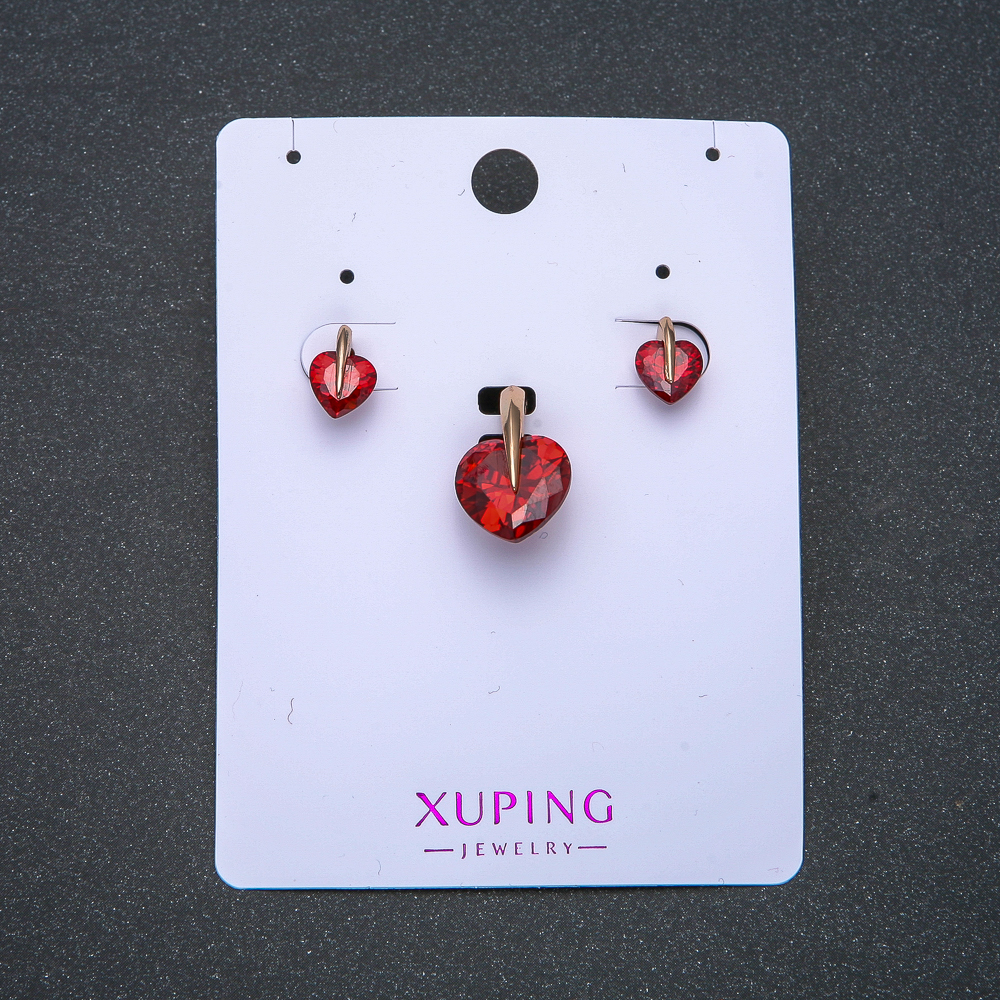 Xuping Earrings and Pendant Set 'Red Hearts' 18k Gold Plating with Red Hearts 7x10 mm and 18x12 mm